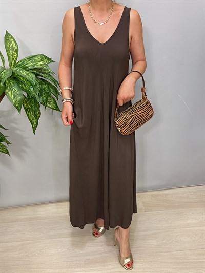 7080 Italyan Tencel Elbise Acı Kahve