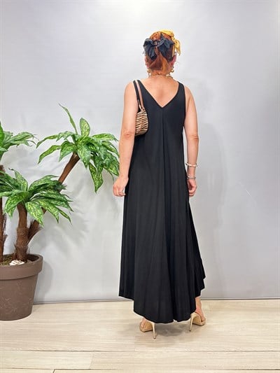 7080 Italyan Tencel Elbise Siyah