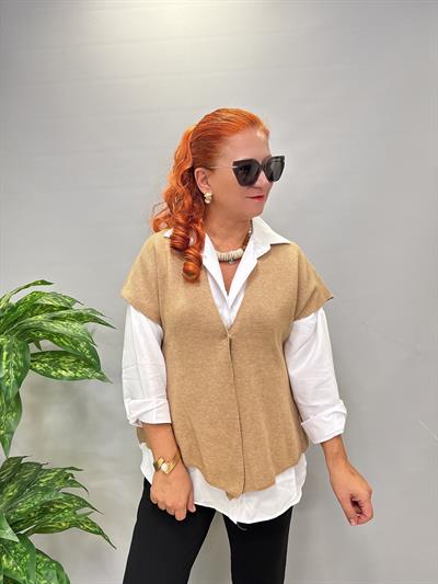 7088 Italyan Triko Yelek - Bluz Camel