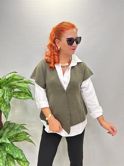 7088 Italyan Triko Yelek - Bluz Haki