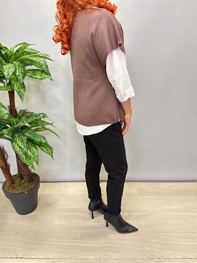 7088 Italyan Triko Yelek - Bluz Kahve