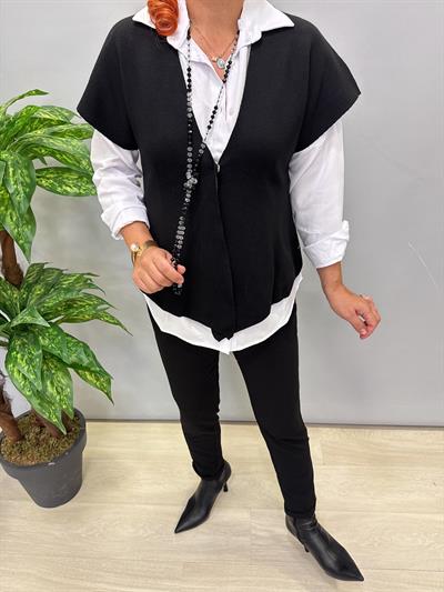 7088 Italyan Triko Yelek - Bluz Siyah