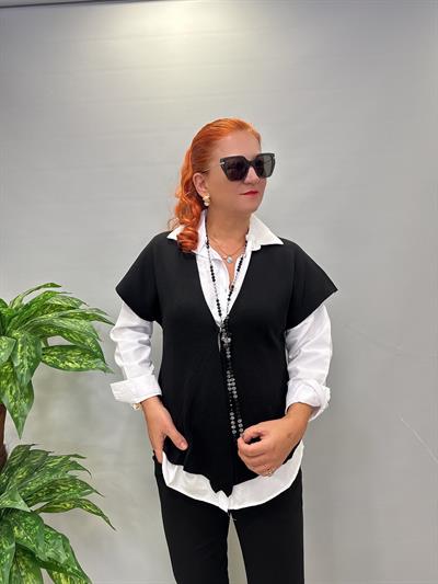 7088 Italyan Triko Yelek - Bluz Siyah