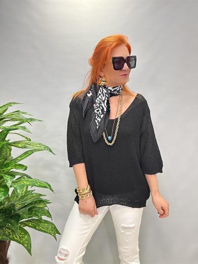2341 MERSERİZE BLUZ SİYAH