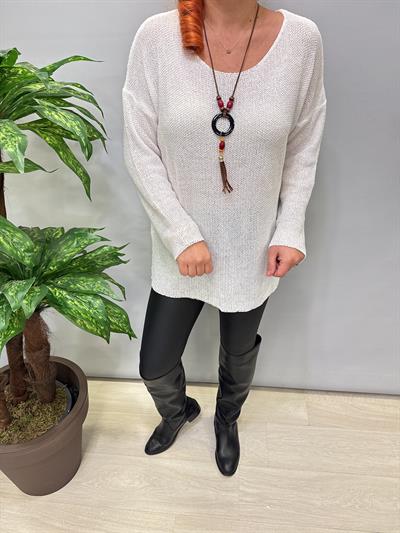 7091 Merserize Bluz (KOLYE HEDİYELİ) Ekru