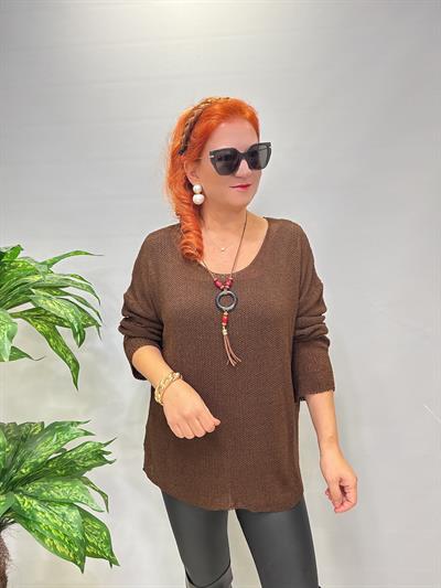 7091 Merserize Bluz (KOLYE HEDİYELİ) Kahve