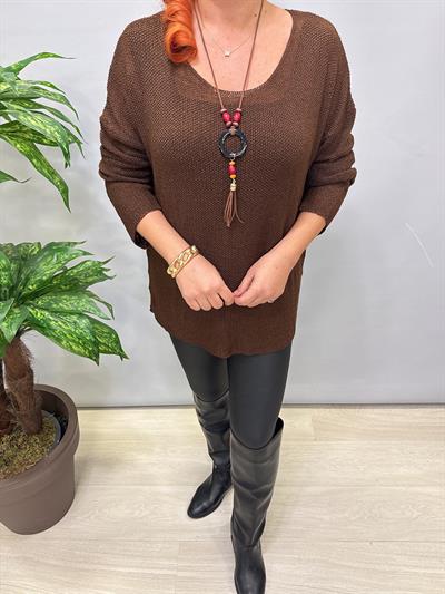 7091 Merserize Bluz (KOLYE HEDİYELİ) Kahve