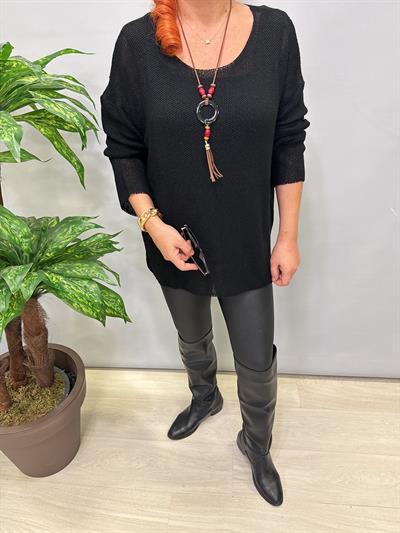 7091 Merserize Bluz (KOLYE HEDİYELİ) Siyah