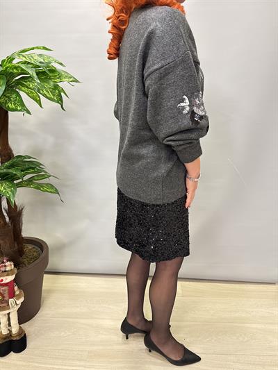 6310 Tasarım Payet Detaylı Triko Kazak Gri 