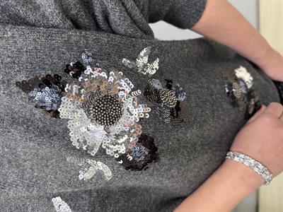 6310 Tasarım Payet Detaylı Triko Kazak Gri 