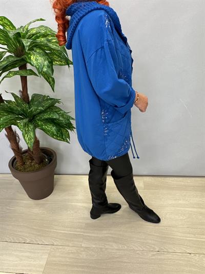 7557 Italyan Payet Detay Pamuklu Kaban-Ceket Mavi