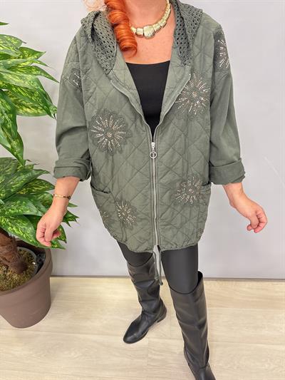 7557 Italyan Payet Detay Pamuklu Kaban-Ceket Haki