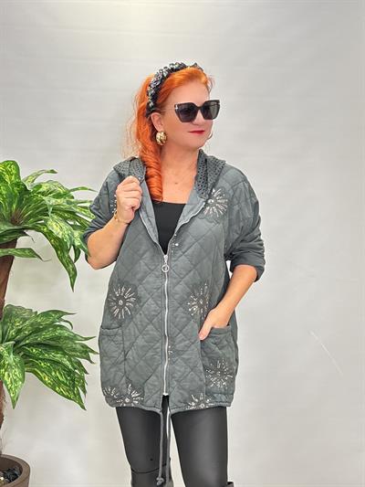 7557 Italyan Payet Detay Pamuklu Kaban-Ceket Füme