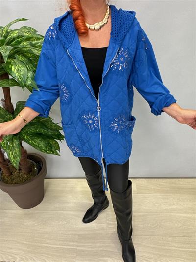 7557 Italyan Payet Detay Pamuklu Kaban-Ceket Mavi