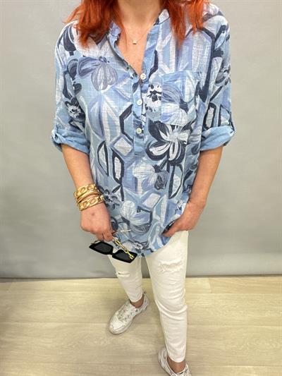 BLZ 7560 İTALYAN PAMUKLU BLUZ MAVİ