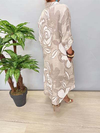 7685 Italyan Keten Elbise Taş 