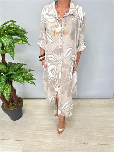 7685 Italyan Keten Elbise Taş 