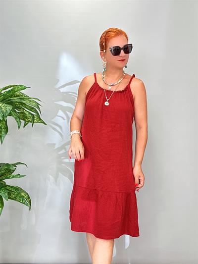 7708 Italyan Pamuklu Elbise Bordo
