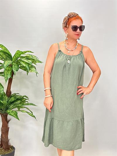 7708 Italyan Pamuklu Elbise Haki