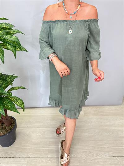 7708 Italyan Pamuklu Elbise Haki