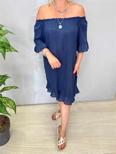 7708 Italyan Pamuklu Elbise Lacivert