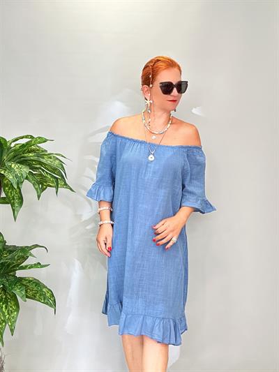 7708 Italyan Pamuklu Elbise Mavi