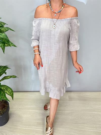 7708 Italyan Pamuklu Elbise Taş