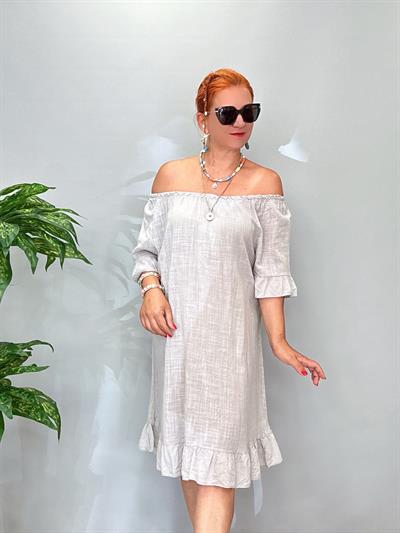 7708 Italyan Pamuklu Elbise Taş