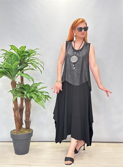 7713 3lü Tasarım Elbise Sİyah 