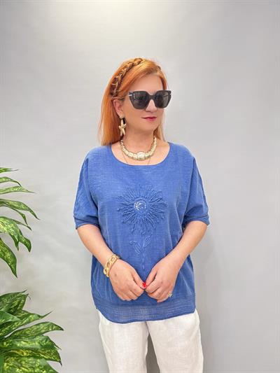 PMK 7780 Pamuklu Bluz Saks Mavi