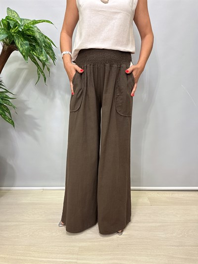 8012 Pamuklu Bol Paça Pantolon Acı Kahve