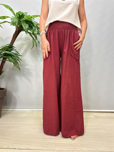 8012 Pamuklu Bol Paça Pantolon Bordo