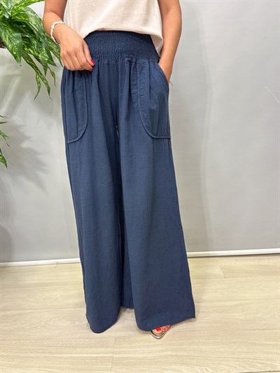 8012 Pamuklu Bol Paça Pantolon Lacivert