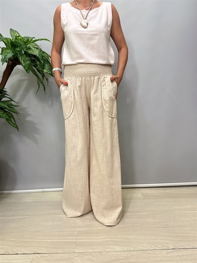 8012 Pamuklu Bol Paça Pantolon Taş