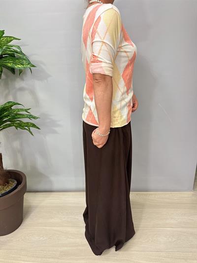 8025 Italyan Baklava Desen Triko Bluz Sarı