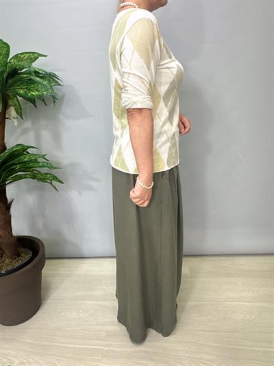 8025 Italyan Baklava Desen Triko Bluz Yeşil