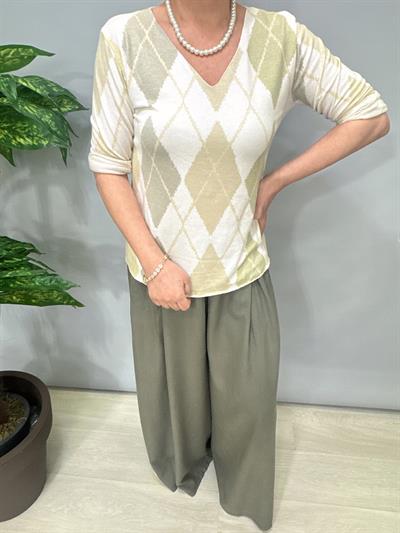 8025 Italyan Baklava Desen Triko Bluz Yeşil