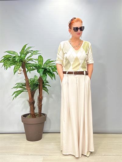 8025 Italyan Tencel Bol Paça Pantolon Taş