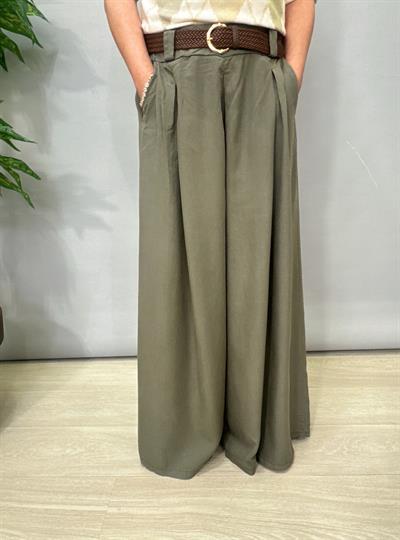 8025 Italyan Tencel Bol Paça Pantolon Haki