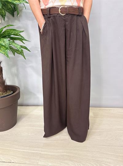8025 Italyan Tencel Bol Paça Pantolon Acı Kahve