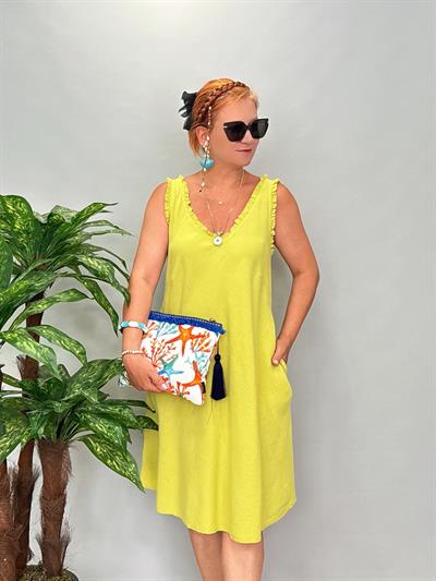 8052 Pamuklu Elbise Yeşil Tonu