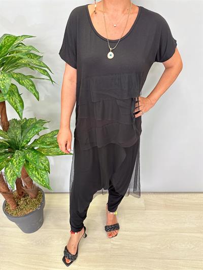 8055 Full Esnek Tül Detaylı Takım Siyah