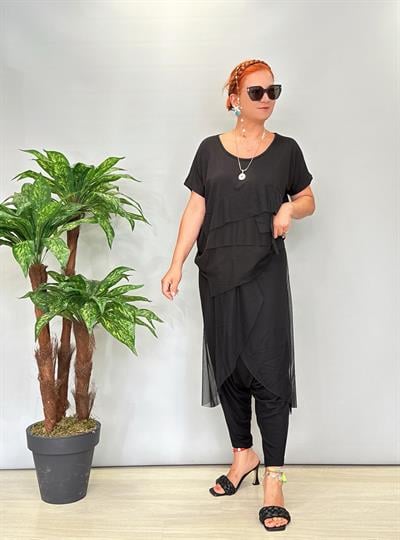 8055 Full Esnek Tül Detaylı Takım Siyah