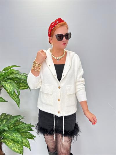 8058 Likralı Angora Hırka Beyaz