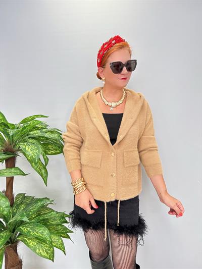 8058 Likralı Angora Hırka Camel