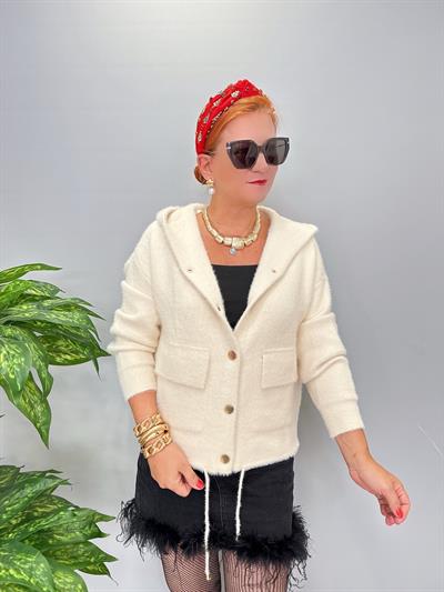 8058 Likralı Angora Hırka Krem