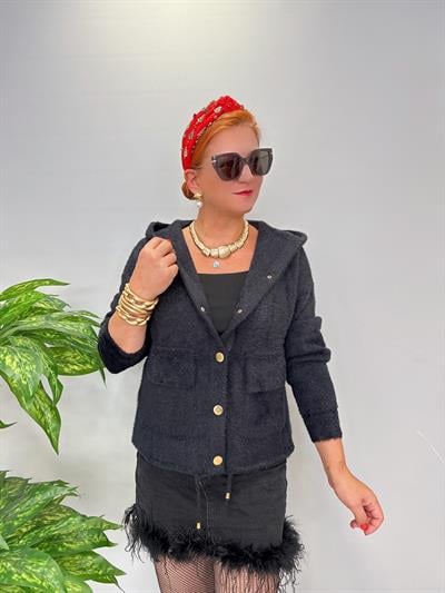 8058 Likralı Angora Hırka Siyah