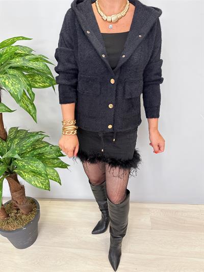 8058 Likralı Angora Hırka Siyah