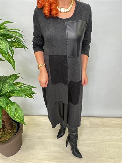 8060 Deri ve Dantel Detay Elbise Gri 