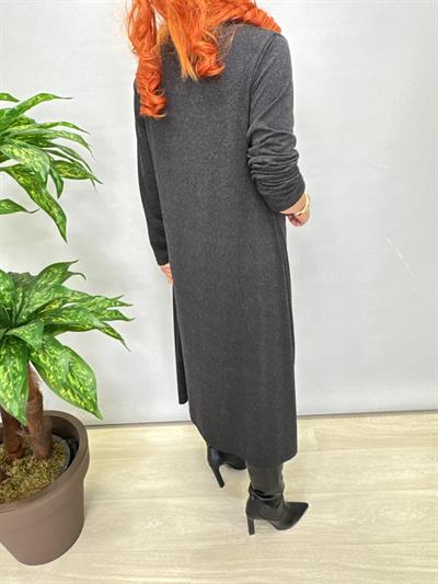 8060 Deri ve Dantel Detay Elbise Gri 